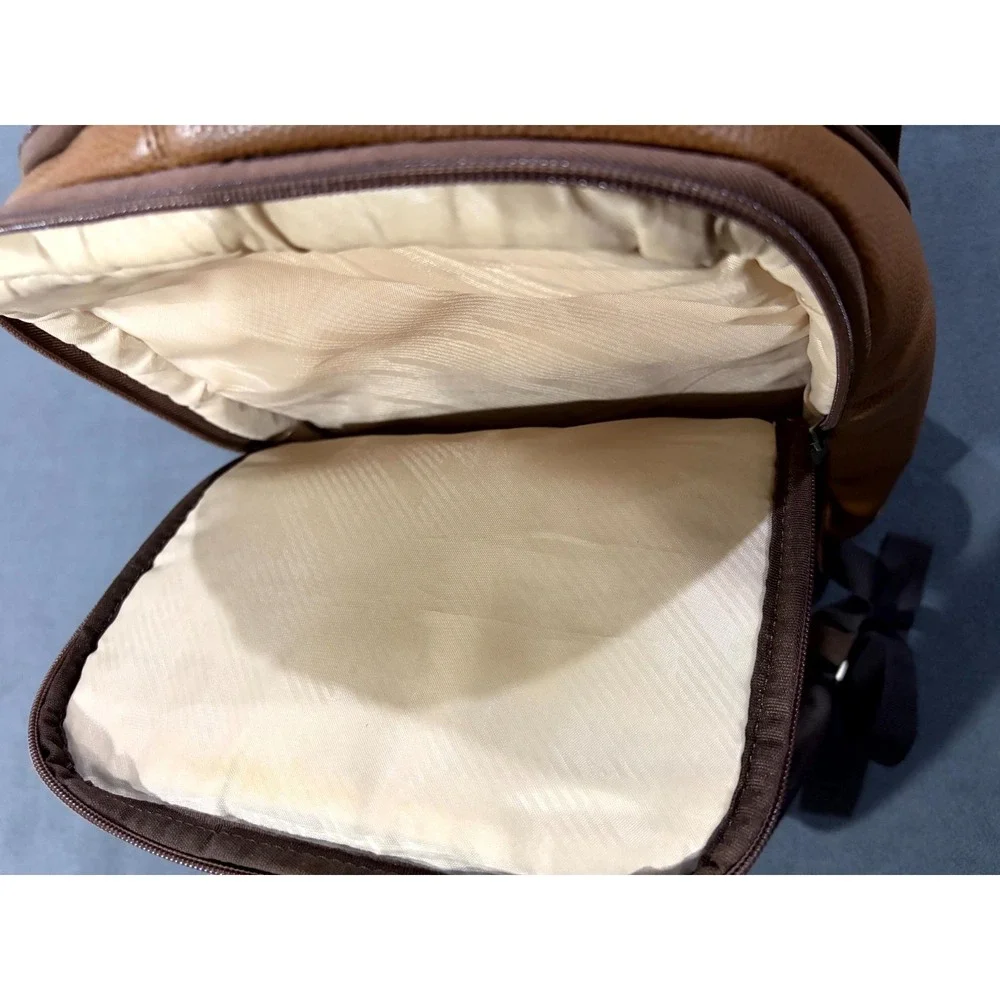 Samsonite Unisex Slim Backpack Brown Cognac Grain Leather Padded Mesh Back